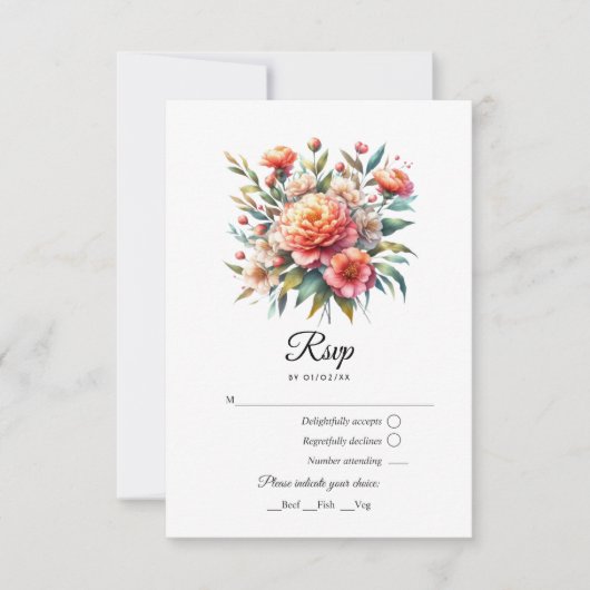 Perzik Fuzz Bloemen Bruiloft RSVP Kaartje (Voorkant)