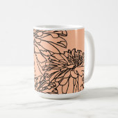 Perzik fuzz eenvoudige zwarte lijn bloementekening koffiemok (Voorkant rechts)