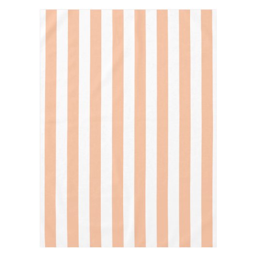 Perzik fuzz en wit breed gestreept tafelkleed (Voorkant)