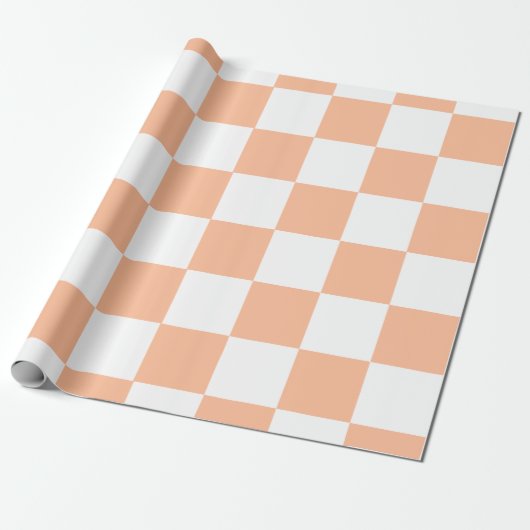 Perzik Fuzz geruit Gingham patroon Cadeaupapier (Uitgerold)