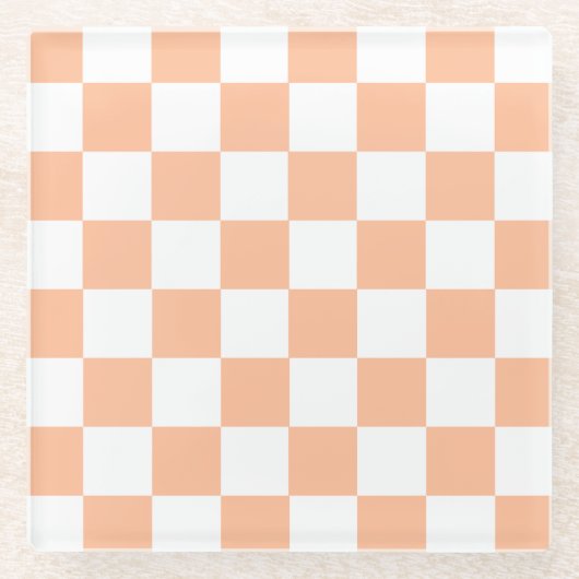 Perzik Fuzz geruit Gingham patroon Glazen Onderzetter (Voorkant)