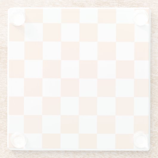 Perzik Fuzz geruit Gingham patroon Glazen Onderzetter (Achterkant)