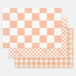 Perzik Fuzz geruit Gingham patroon Inpakpapier Vel