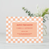 Perzik Fuzz geruit Gingham patroon Save The Date (Staand voorkant)