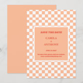 Perzik Fuzz geruit Gingham patroon Save The Date (Voorkant / Achterkant)