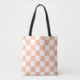 Perzik Fuzz geruit Gingham patroon Tote Bag