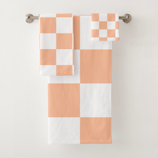 Perzik Fuzz Geruite Gingham Patroon Bad Handdoek (Insitu)