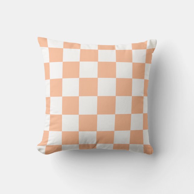 Perzik Fuzz Geruite Gingham Patroon Kussen (Voorkant)