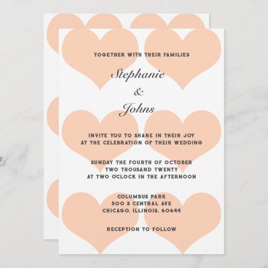 Perzik Fuzz Hart Patroon Elegante Romantische Brui Kaart (Voorkant / Achterkant)