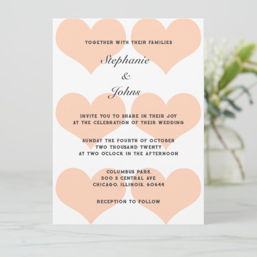 Perzik Fuzz Hart Patroon Elegante Romantische Brui Kaart (Staand voorkant)