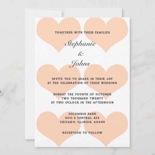 Perzik Fuzz Hart Patroon Elegante Romantische Brui Kaart (Voorkant)