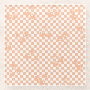 Perzik Fuzz Kersen Gingham Patroon Glazen Onderzetter