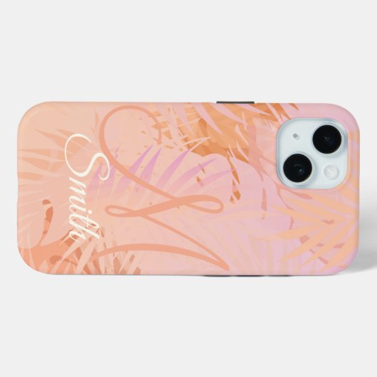 Perzik Fuzz minimalistische moderne tropische blad Case-Mate iPhone Case (Achterkant (horizontaal))