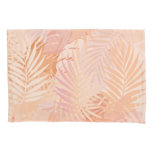 Perzik Fuzz minimalistische moderne tropische blad Kussensloop (Voorkant-Links)