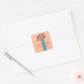 Perzik Fuzz & Originele eigenzinnige bloemen Vierkante Sticker (Envelop)