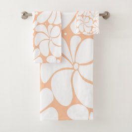 Perzik Fuzz Retro 70s Witte Bloem Grafisch Ontwerp Bad Handdoek