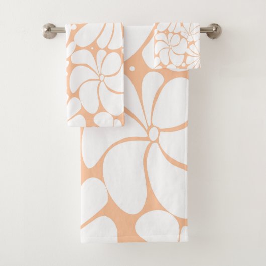 Perzik Fuzz Retro 70s Witte Bloem Grafisch Ontwerp Bad Handdoek (Insitu)