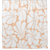 Perzik Fuzz Retro 70s Witte Bloem Grafisch Ontwerp Douchegordijn (Voorkant)