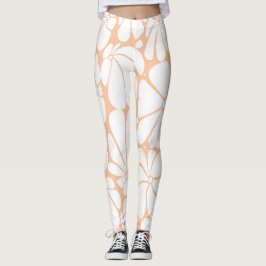 Perzik Fuzz Retro 70s Witte Bloem Grafisch Ontwerp Leggings