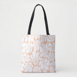 Perzik Fuzz Retro 70s Witte Bloem Grafisch Ontwerp Tote Bag