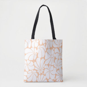 Perzik Fuzz Retro 70s Witte Bloem Grafisch Ontwerp Tote Bag
