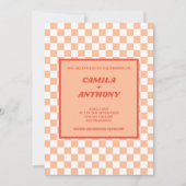 Perzik Fuzz Rood Geruit Gingham Patroon Bruiloft Kaart (Voorkant)