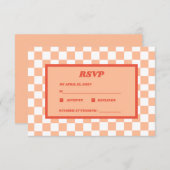 Perzik Fuzz Rood Geruit Gingham Patroon RSVP Kaartje (Voorkant / Achterkant)