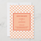 Perzik Fuzz Rood Geruit Gingham Patroon Save The Date (Voorkant)