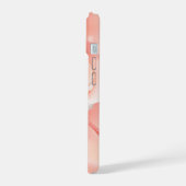 Perzik Fuzz Roze Achtergrond Monogram Naam Hart iPhone 15 Case (Linkerkant)