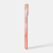 Perzik Fuzz Roze Achtergrond Monogram Naam Hart iPhone 15 Case (Rechterkant)