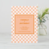 Perzik Fuzz Sinaasappel geruit Gingham Patroon Kaart (Staand voorkant)