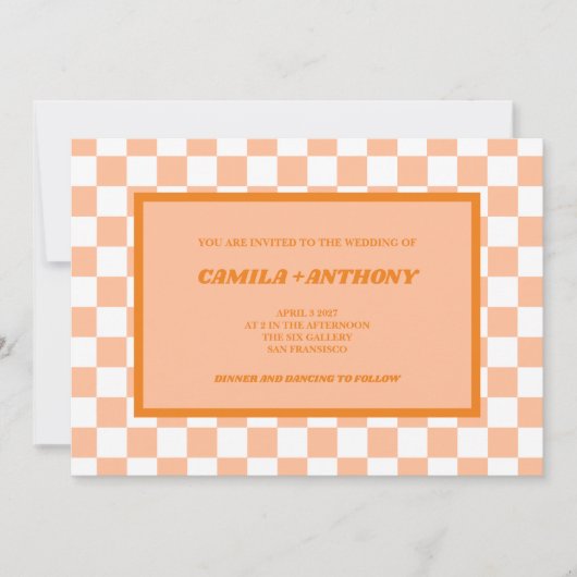 Perzik Fuzz Sinaasappel geruit Gingham Patroon Kaart (Voorkant)