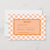Perzik Fuzz Sinaasappel geruit Gingham Patroon RSVP Kaartje (Voorkant)