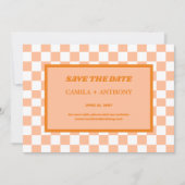 Perzik Fuzz Sinaasappel geruit Gingham Patroon Save The Date (Voorkant)