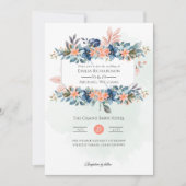 Perzik Fuzz Stofblauw Bloemige Vintage Bruiloft Kaart (Voorkant)