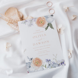 Perzik Fuzz Stoffig Blauw Modern Elegance Bruiloft Kaart