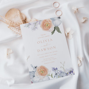 Perzik Fuzz Stoffig Blauw Modern Elegance Bruiloft Kaart