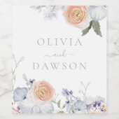 Perzik Fuzz Stoffig Blauw Modern Trendy Bruiloft Wijn Etiket (Enkel label)