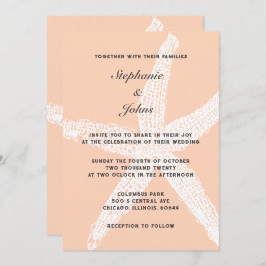 Perzik Fuzz Tropische Grote Zeester Strand Bruilof Kaart (Voorkant / Achterkant)