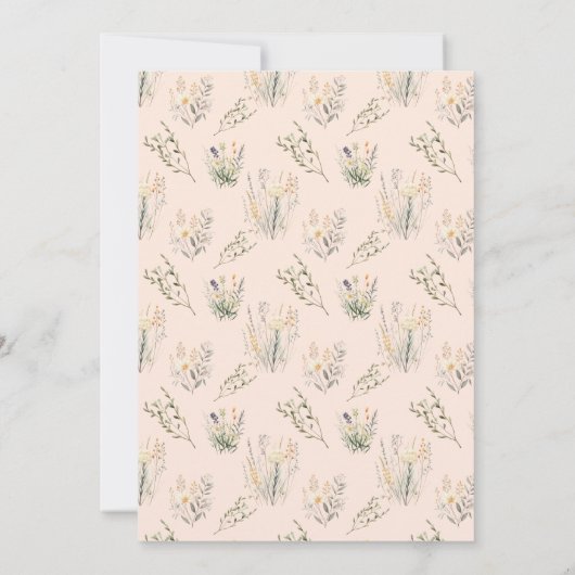 Perzik Fuzz Wildbloemen Bruiloft Details Kaart (Achterkant)