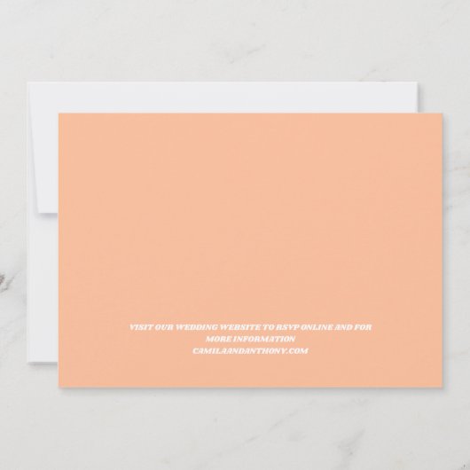 Perzik Fuzz Wit geruit Gingham Patroon Bruiloft Kaart (Achterkant)