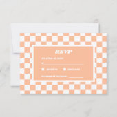 Perzik Fuzz Wit geruit Gingham Patroon RSVP Kaartje (Voorkant)