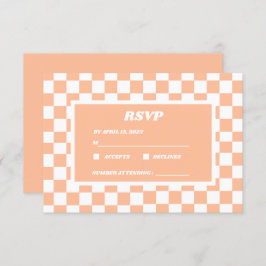 Perzik Fuzz Wit geruit Gingham Patroon RSVP Kaartje