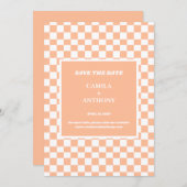 Perzik Fuzz Wit geruit Gingham Patroon Save The Date (Voorkant / Achterkant)