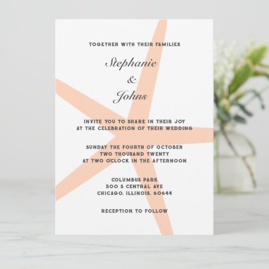 Perzik Fuzz Zeester Tropisch Strand Elegante bruil Kaart (Staand voorkant)