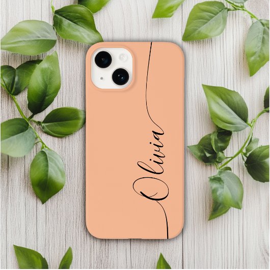 Perzik Fuzz Zwart Elegant Calligrafie Script Naam iPhone Hoesje