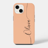 Perzik Fuzz Zwart Elegant Calligrafie Script Naam iPhone Hoesje (Achterkant)