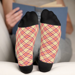 Perzik Geel Geruite Pastel Patroon Vintage Tartan Sokken