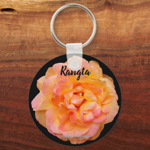 Perzik geel roze blend Roos cut-out bloemontwerp Sleutelhanger