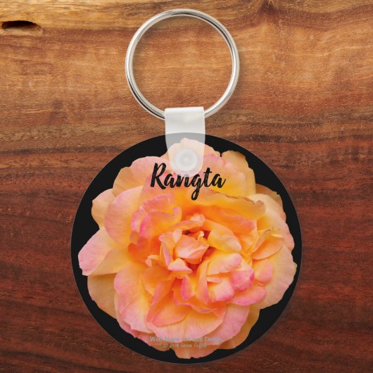 Perzik geel roze blend Roos cut-out bloemontwerp Sleutelhanger (Voorkant)